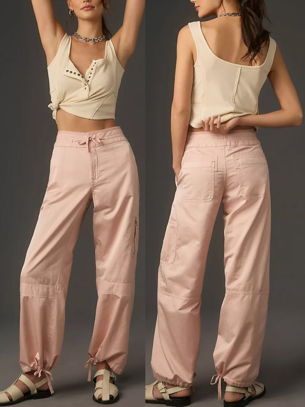 Anthropologie Pilcro Satin Parachute Pants 31 Blush Pink Wide Leg Baggy $179 - Picture 2 of 16